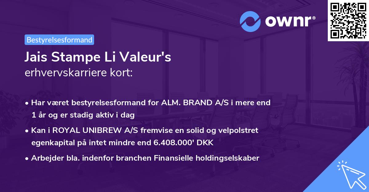 Jais Stampe Li Valeur's erhvervskarriere kort