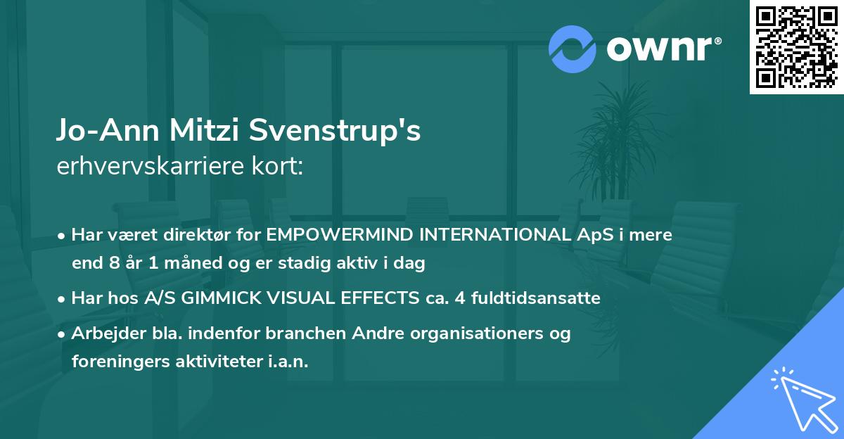 Jo-Ann Mitzi Svenstrup's erhvervskarriere kort
