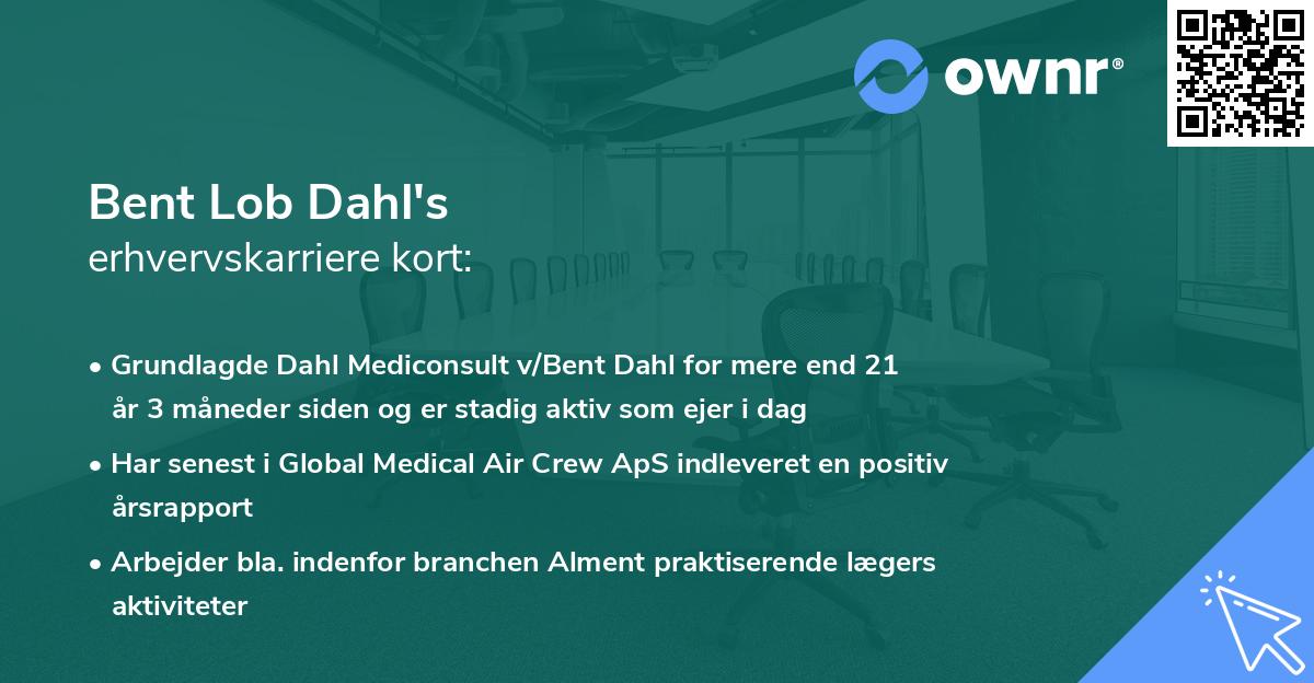 Bent Lob Dahl's erhvervskarriere kort