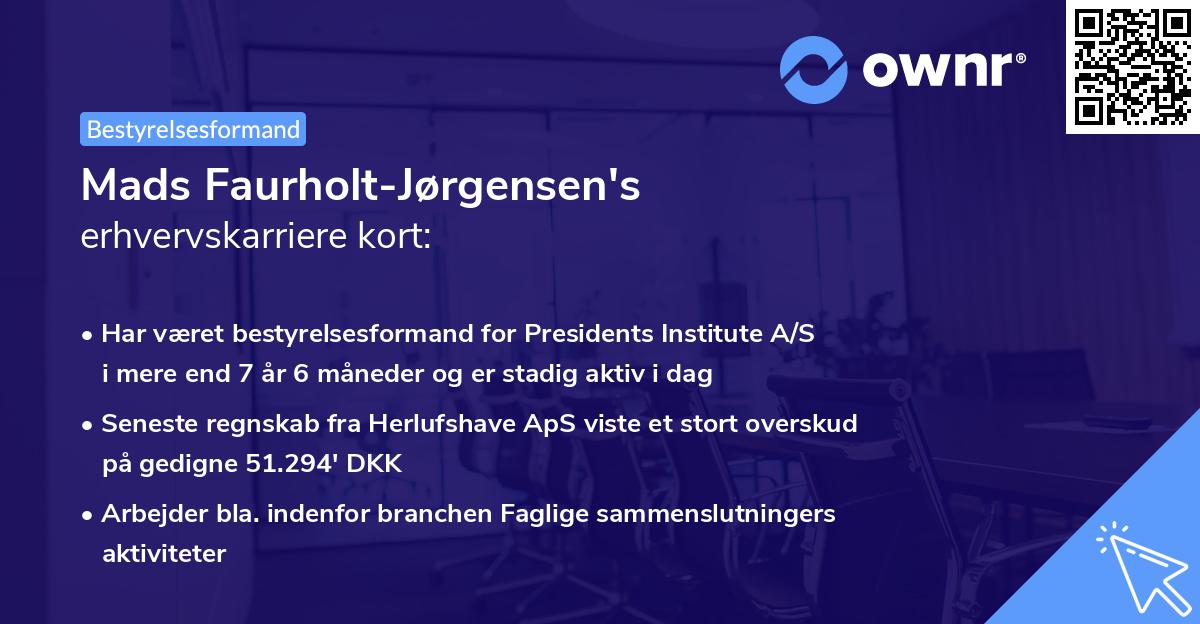 Mads Faurholt-Jørgensen's erhvervskarriere kort