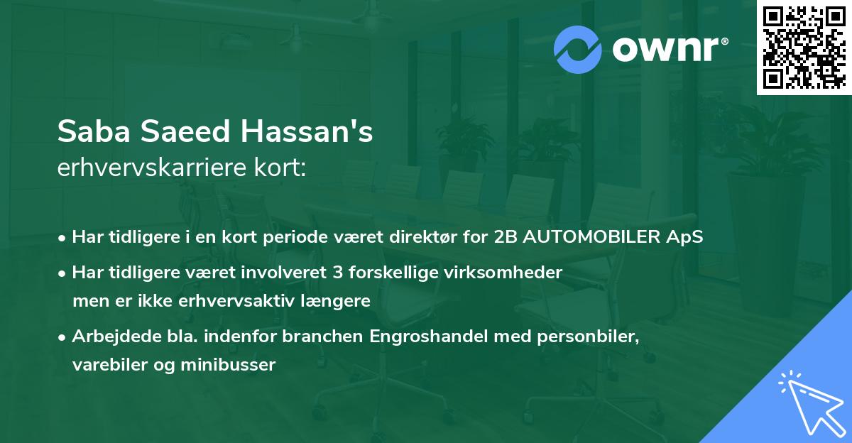 Saba Saeed Hassan's erhvervskarriere kort