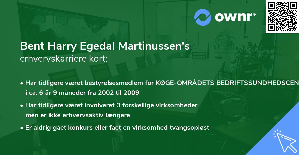 Bent Harry Egedal Martinussen's erhvervskarriere kort