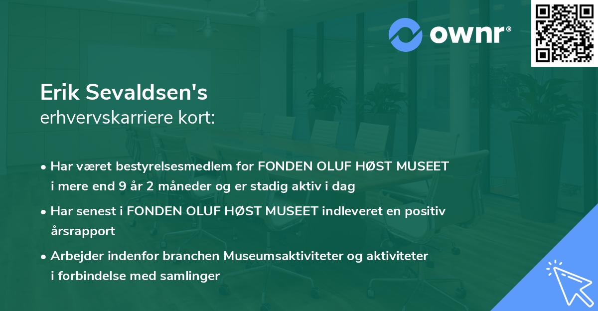 Erik Sevaldsen's erhvervskarriere kort