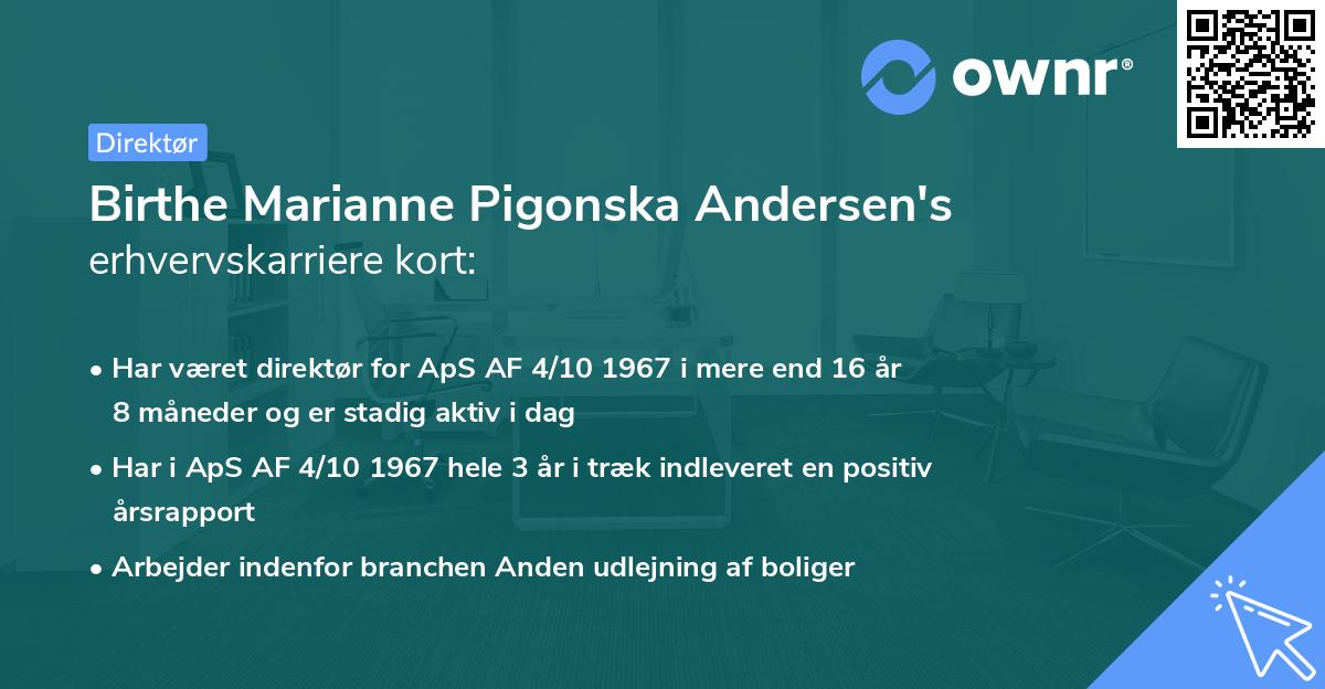 Birthe Marianne Pigonska Andersen's erhvervskarriere kort
