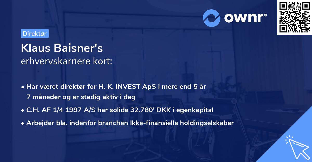 Klaus Baisner's erhvervskarriere kort
