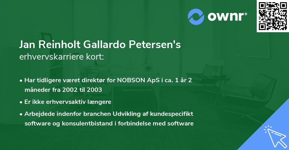 Jan Reinholt Gallardo Petersen's erhvervskarriere kort