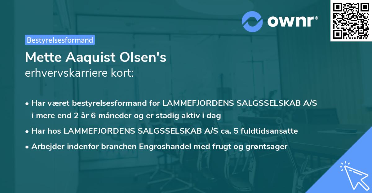 Mette Aaquist Olsen's erhvervskarriere kort
