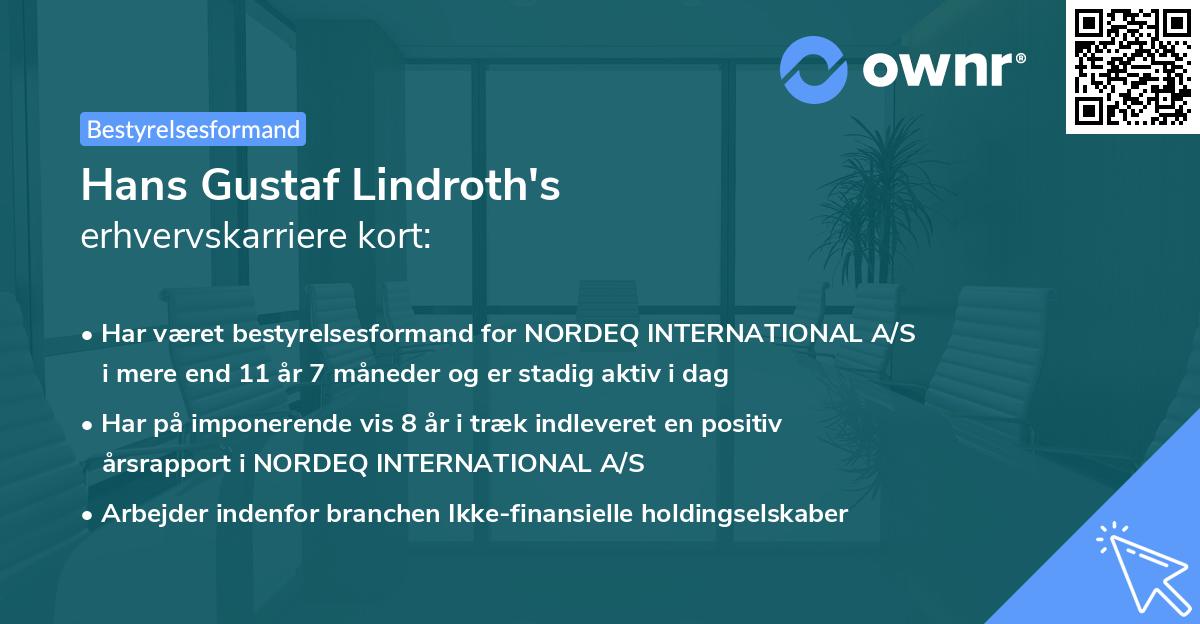 Hans Gustaf Lindroth's erhvervskarriere kort