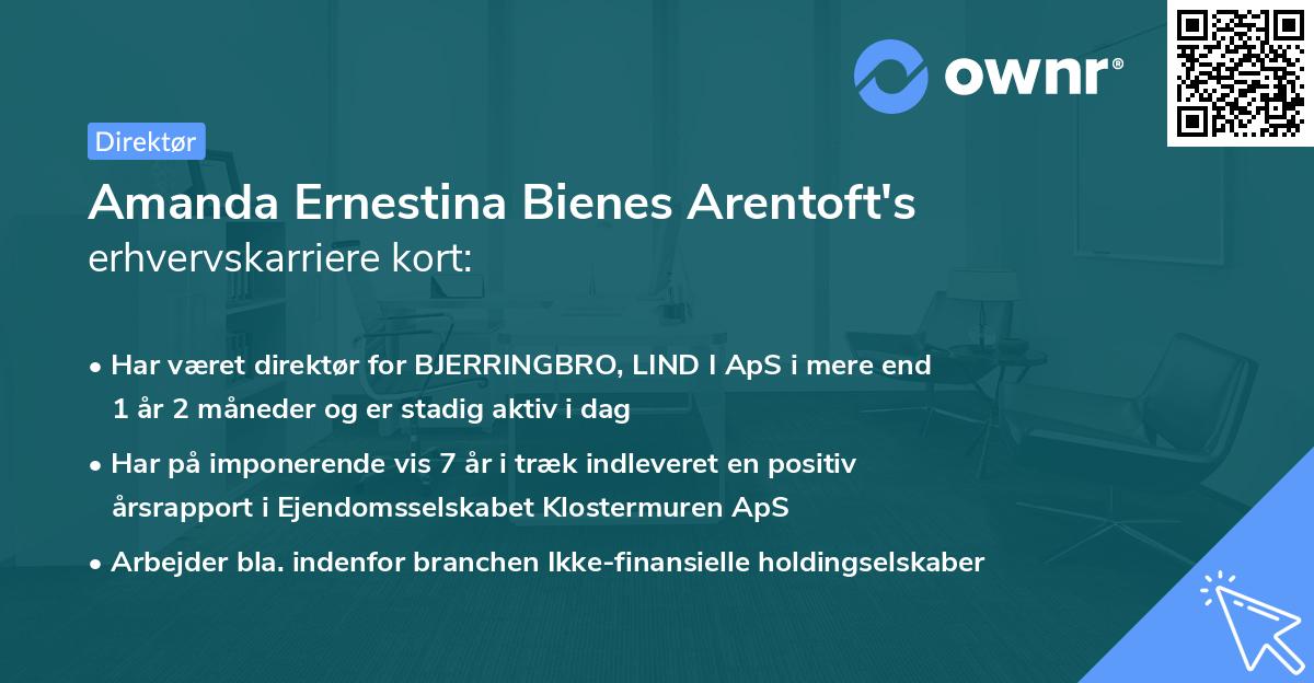 Amanda Ernestina Bienes Arentoft's erhvervskarriere kort