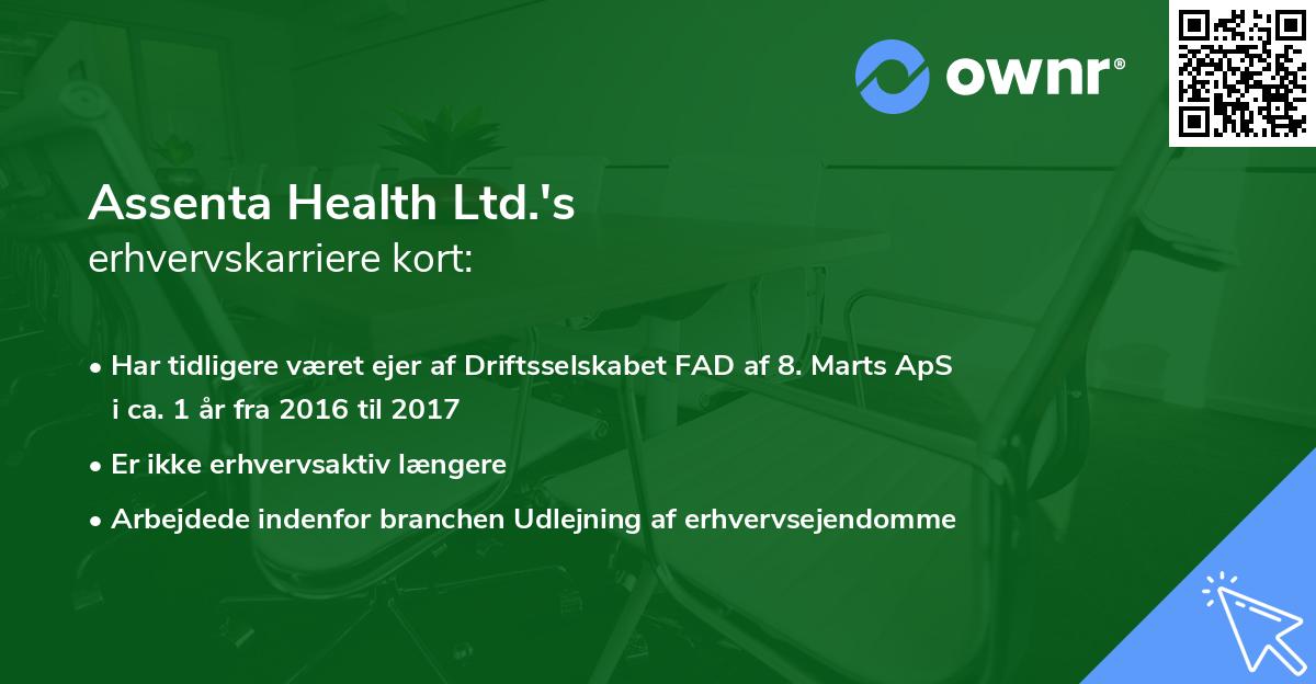 Assenta Health Ltd.'s erhvervskarriere kort