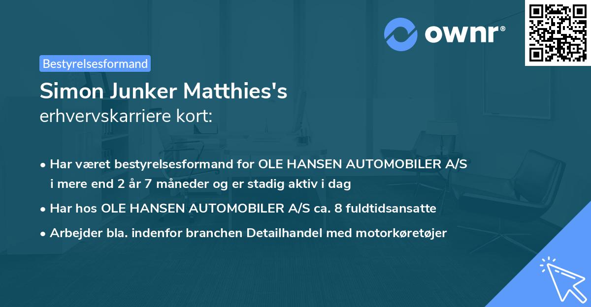 Simon Junker Matthies's erhvervskarriere kort
