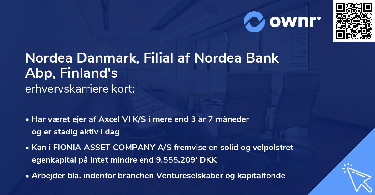 Nordea Danmark, Filial af Nordea Bank Abp, Finland's erhvervskarriere kort