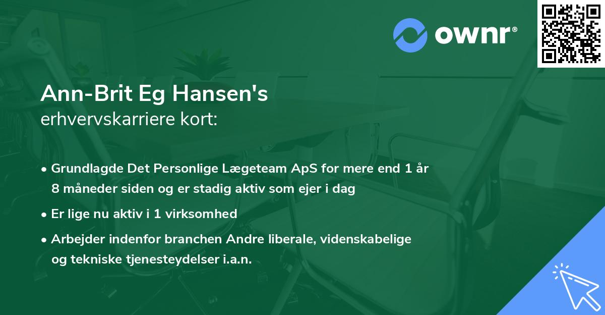 Ann-Brit Eg Hansen's erhvervskarriere kort