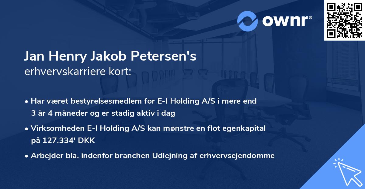 Jan Henry Jakob Petersen's erhvervskarriere kort