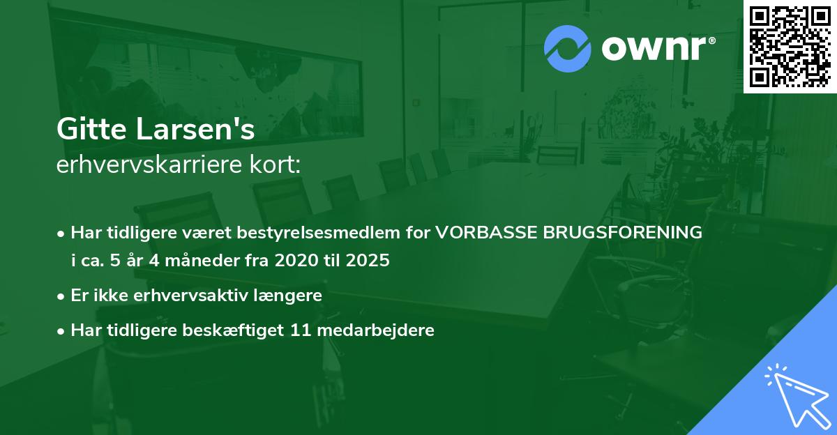 Gitte Larsen's erhvervskarriere kort