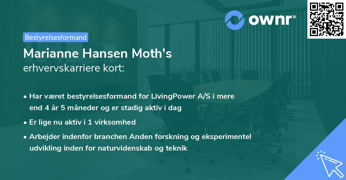 Marianne Hansen Moth's erhvervskarriere kort