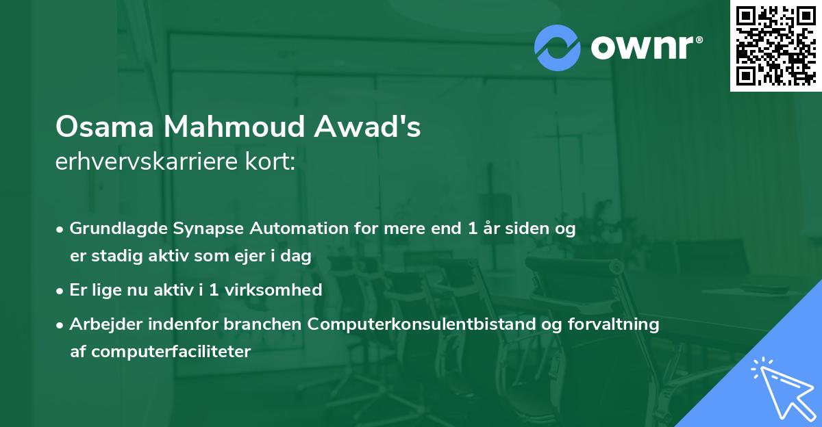 Osama Mahmoud Awad's erhvervskarriere kort