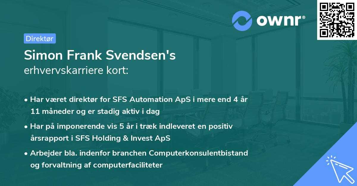 Simon Frank Svendsen's erhvervskarriere kort