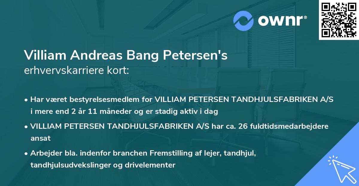 Villiam Andreas Bang Petersen's erhvervskarriere kort