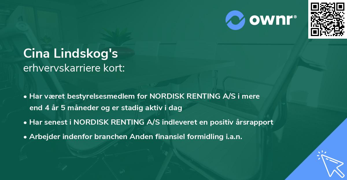 Cina Lindskog's erhvervskarriere kort