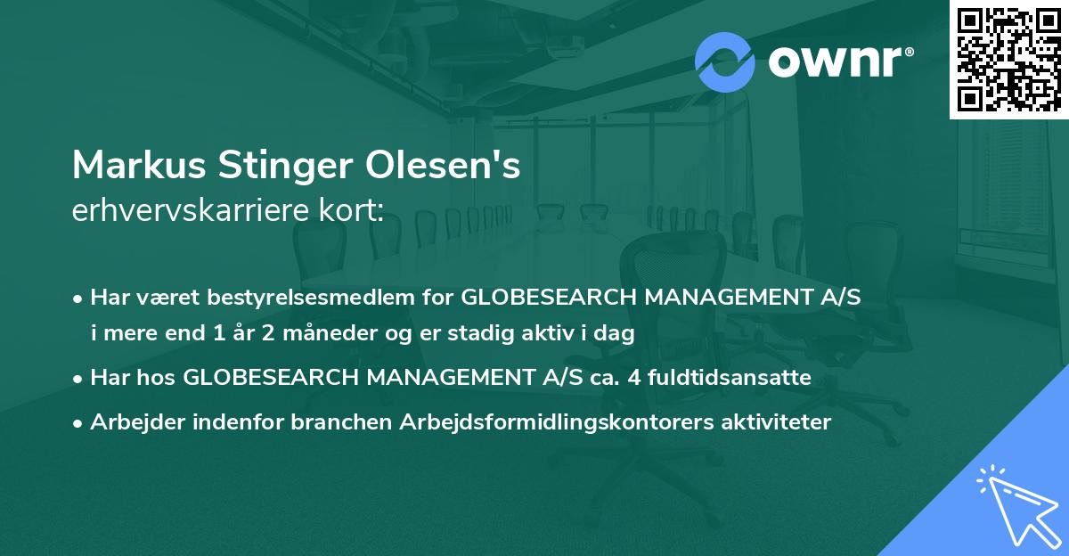 Markus Stinger Olesen's erhvervskarriere kort