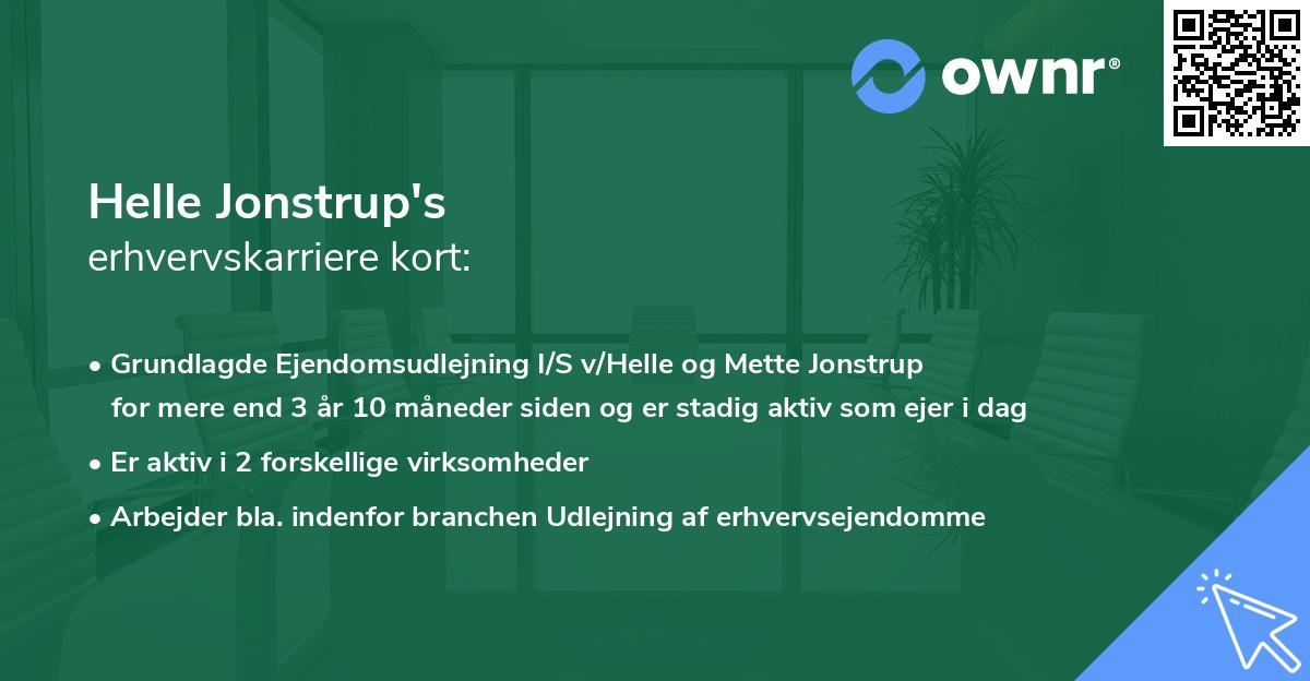Helle Jonstrup's erhvervskarriere kort